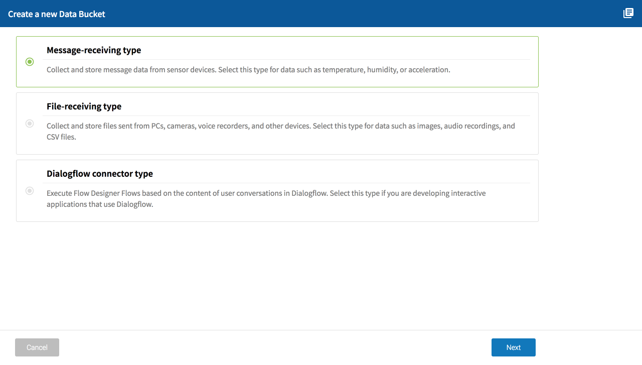 Selecting the message-receiving type Data Bucket