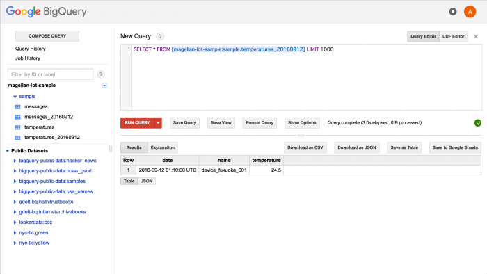 Temperature data stored in BigQuery