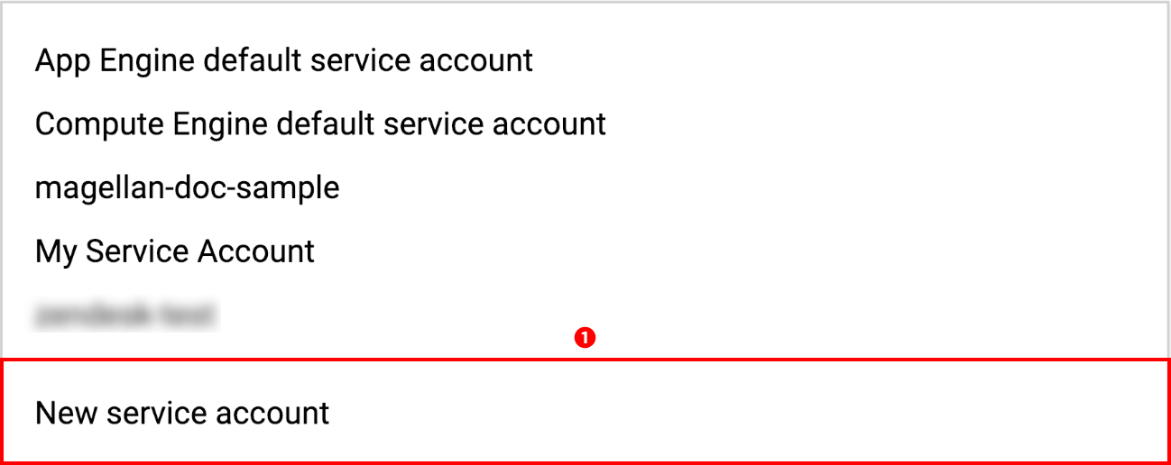 Selecting to create a new service account