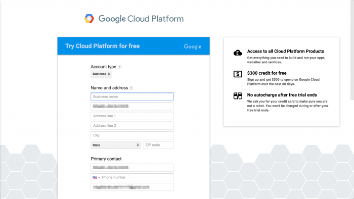 GCP credit card registration