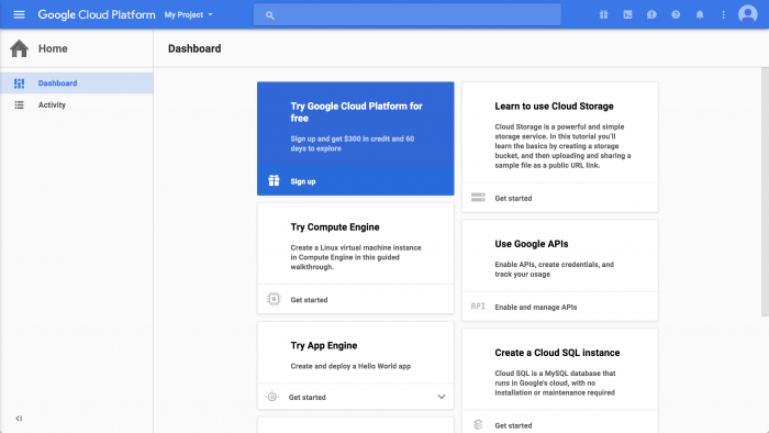 GCP project dashboard