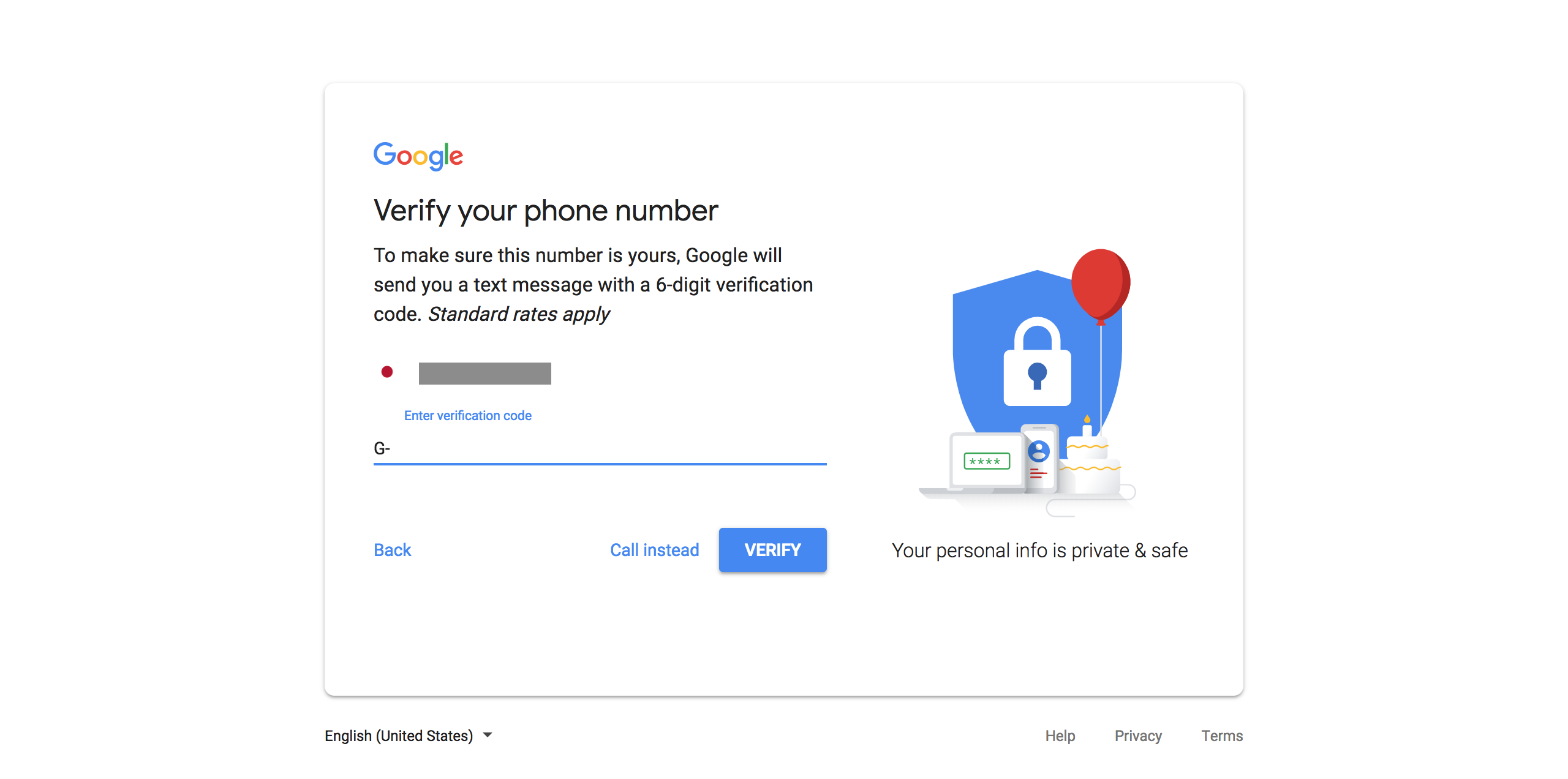 Entering the phone number verification code