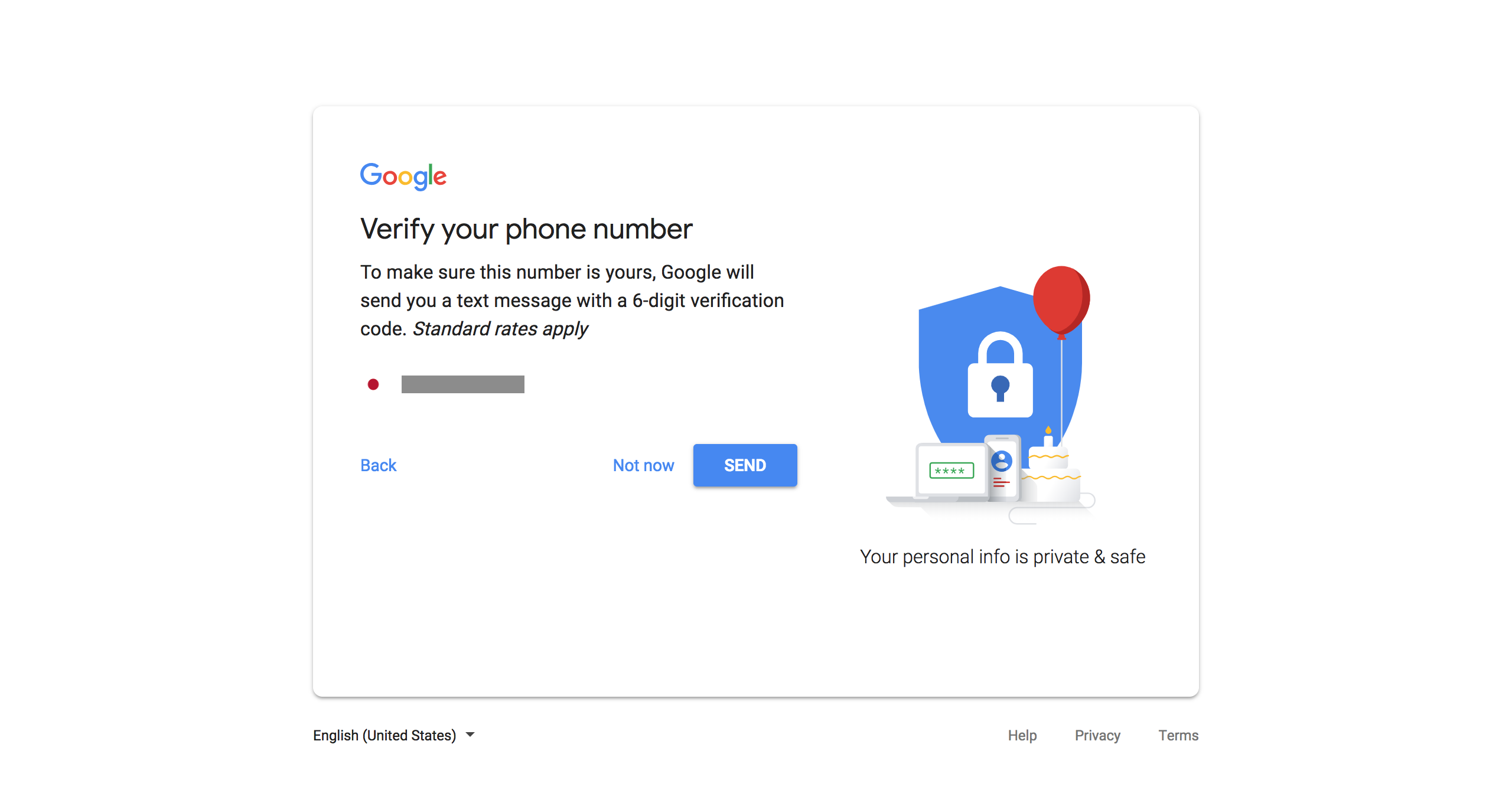 Phone number verification screen