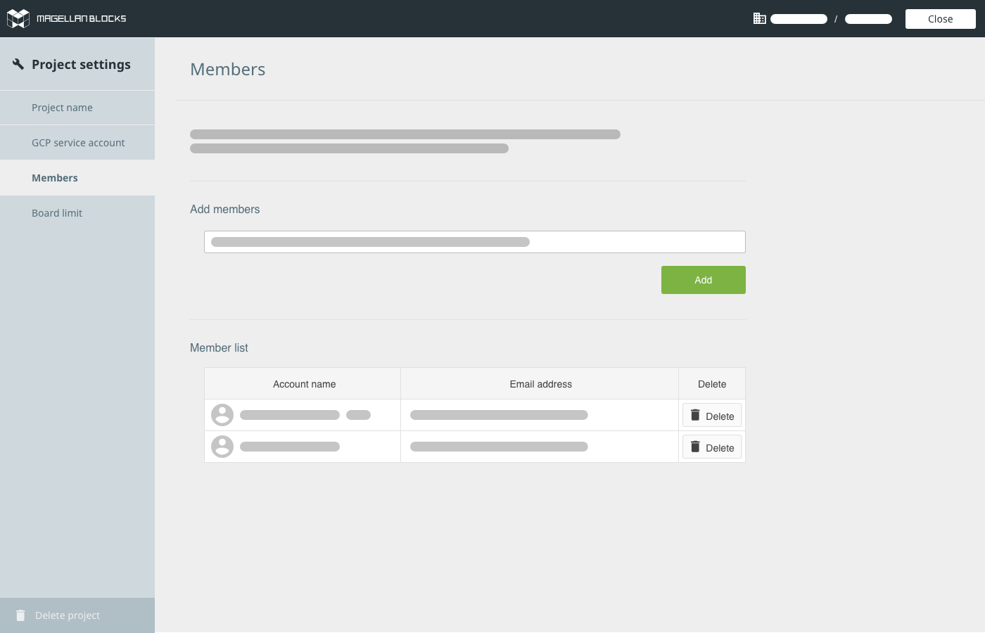 Project settings (Members)