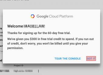 GCP free trial welcome