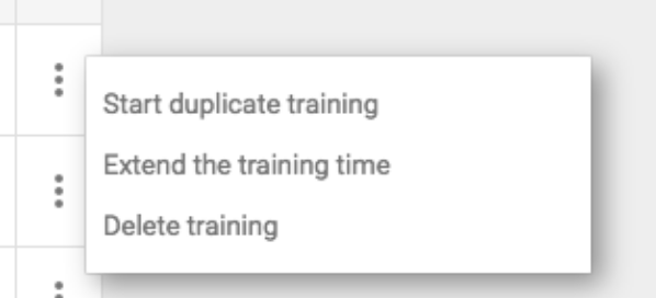 Opening the training options menu
