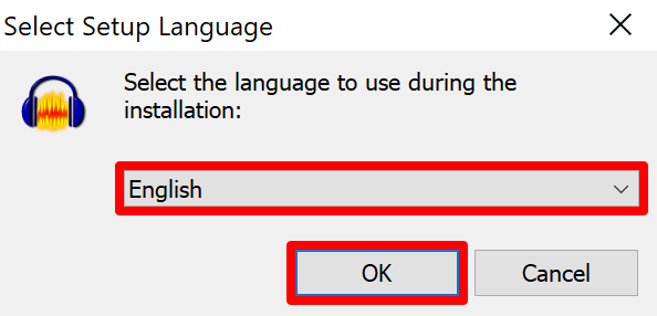 Setup language selection screen