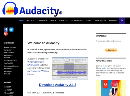 Audacity website