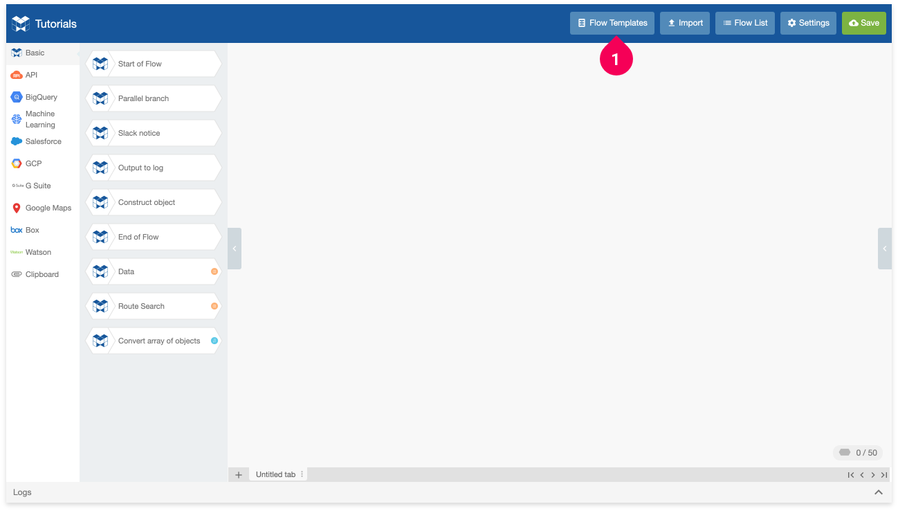 Using the Flow Templates button