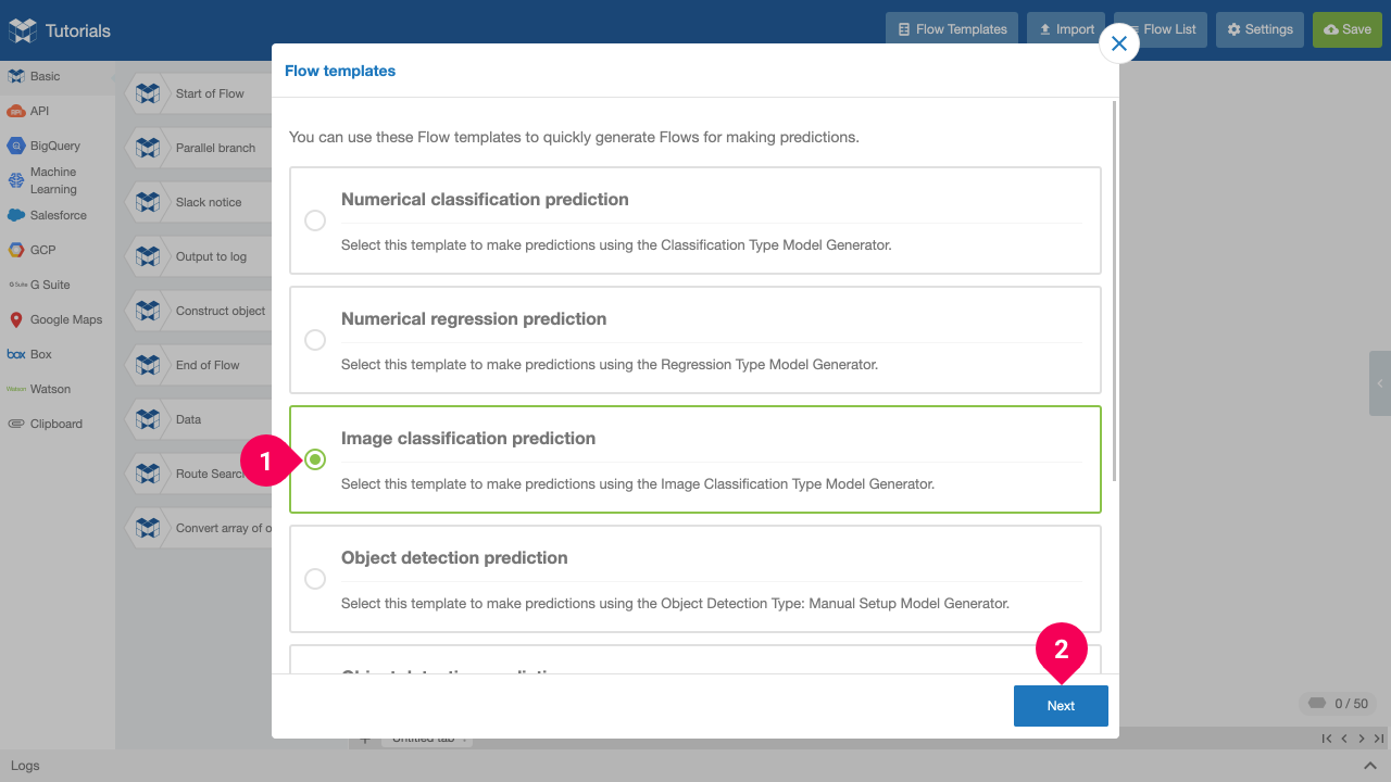 Selecting the type of template