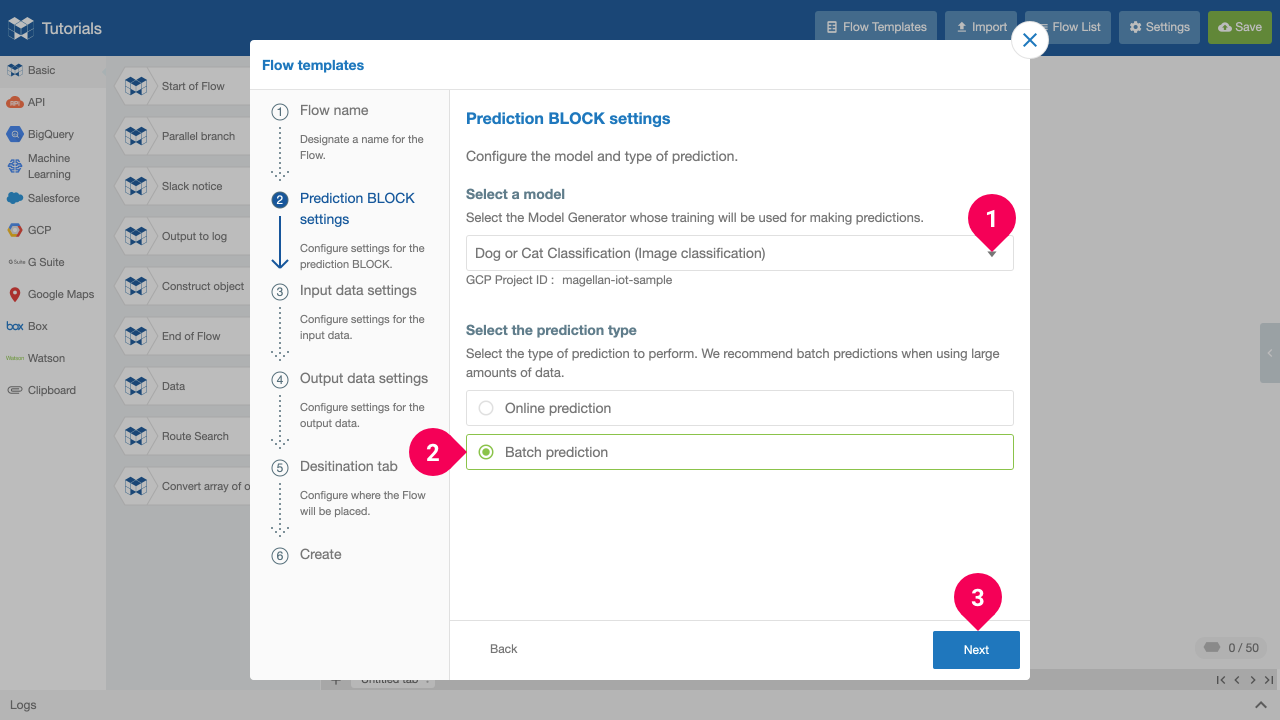 Configuring settings for the Model Generator prediction BLOCK
