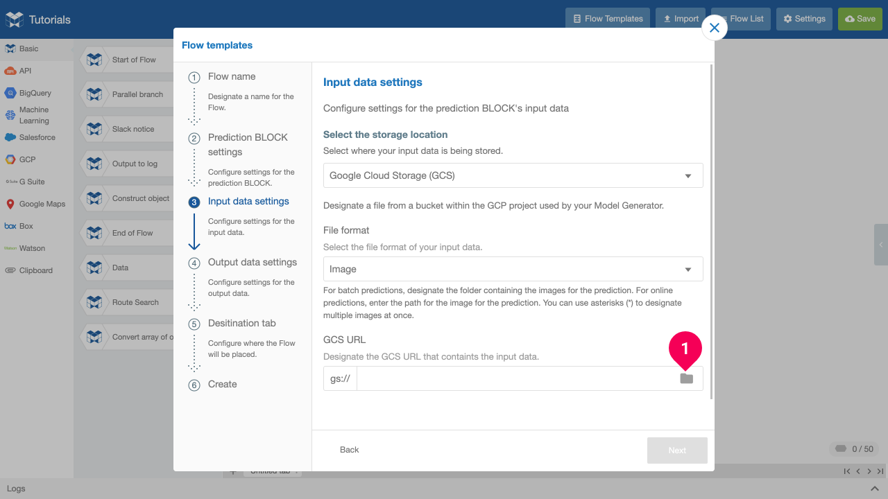 Input data settings for Flow Templates