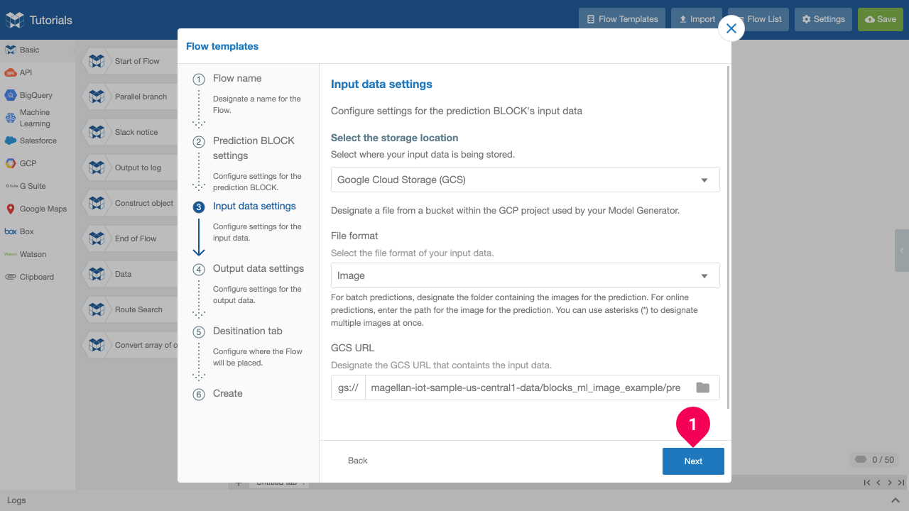 Finishing configuring input data settings