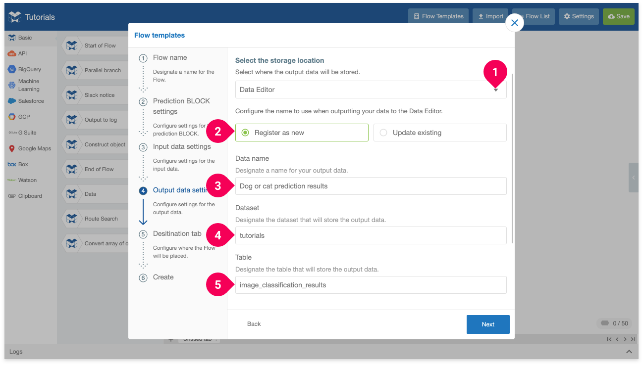 Configuring where to store the results