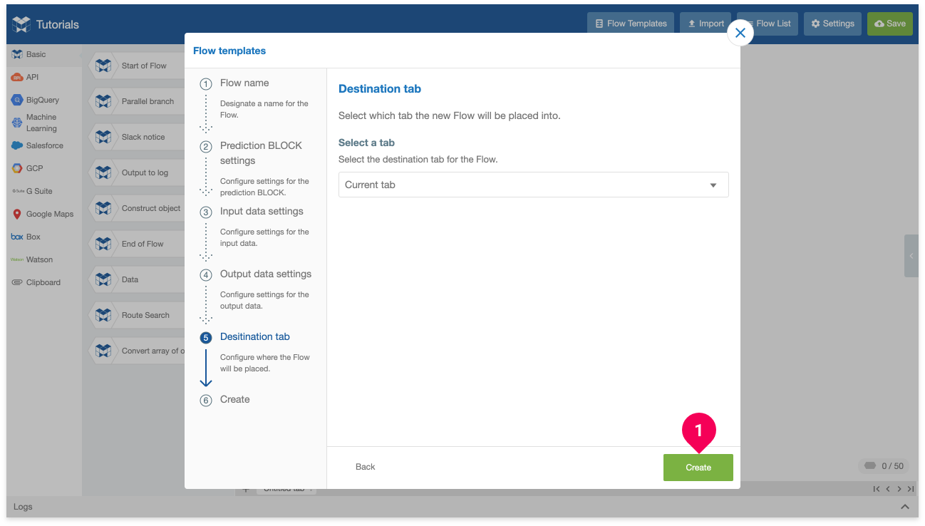 Selecting the tab for the new Flow