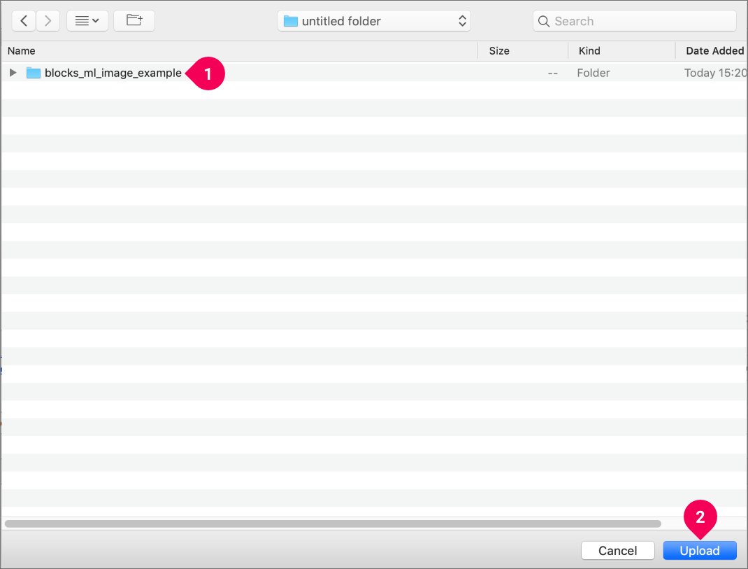 Selecting the folder to upload
