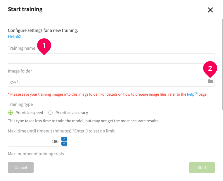 Starting a new training for an image classification model