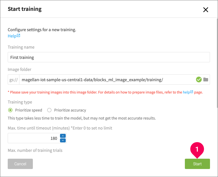 Starting the training