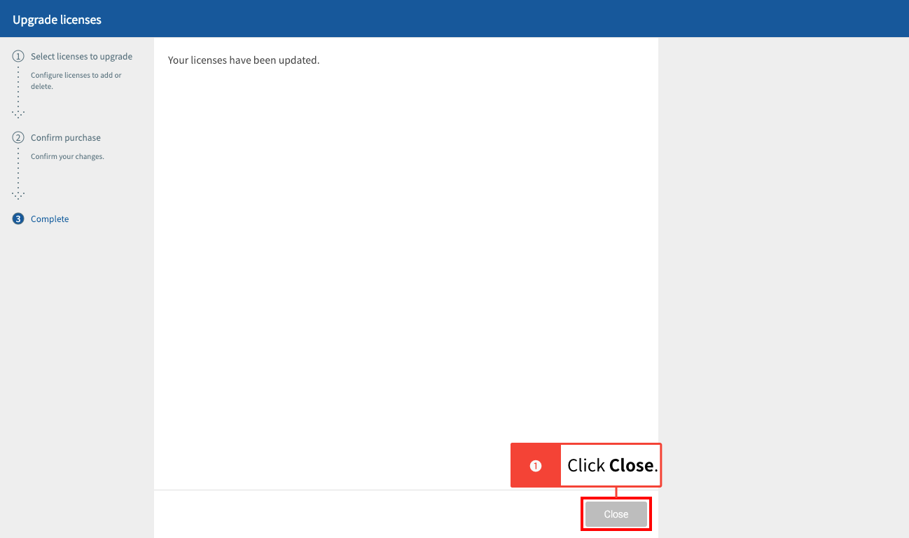Upgrading licenses step 3
