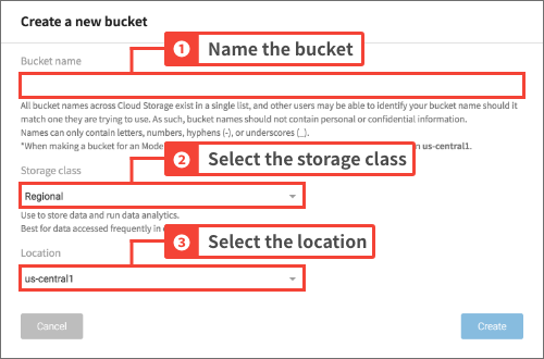 Create a new bucket screen