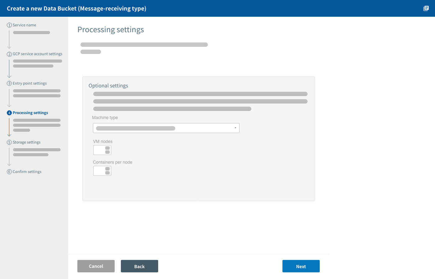 Processing settings