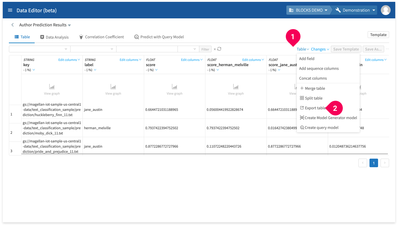 Exporting results from the DataEditor