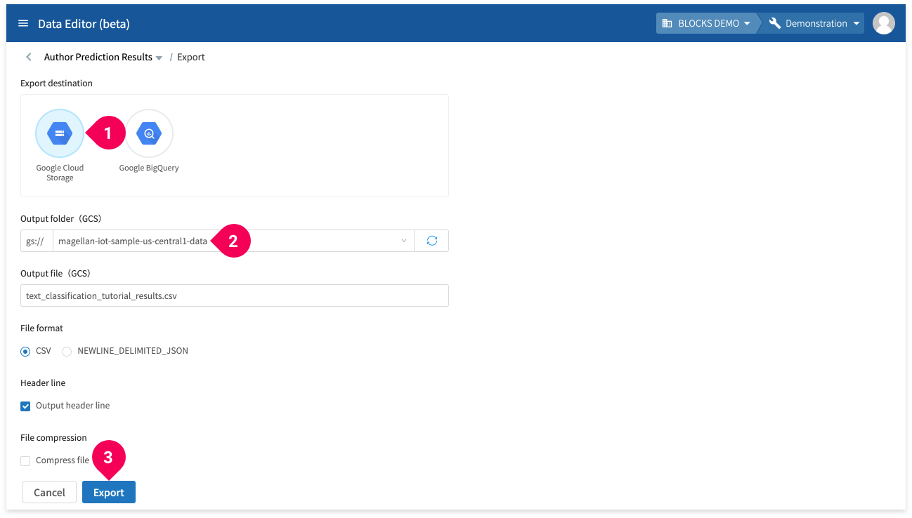 Configuring the export settings