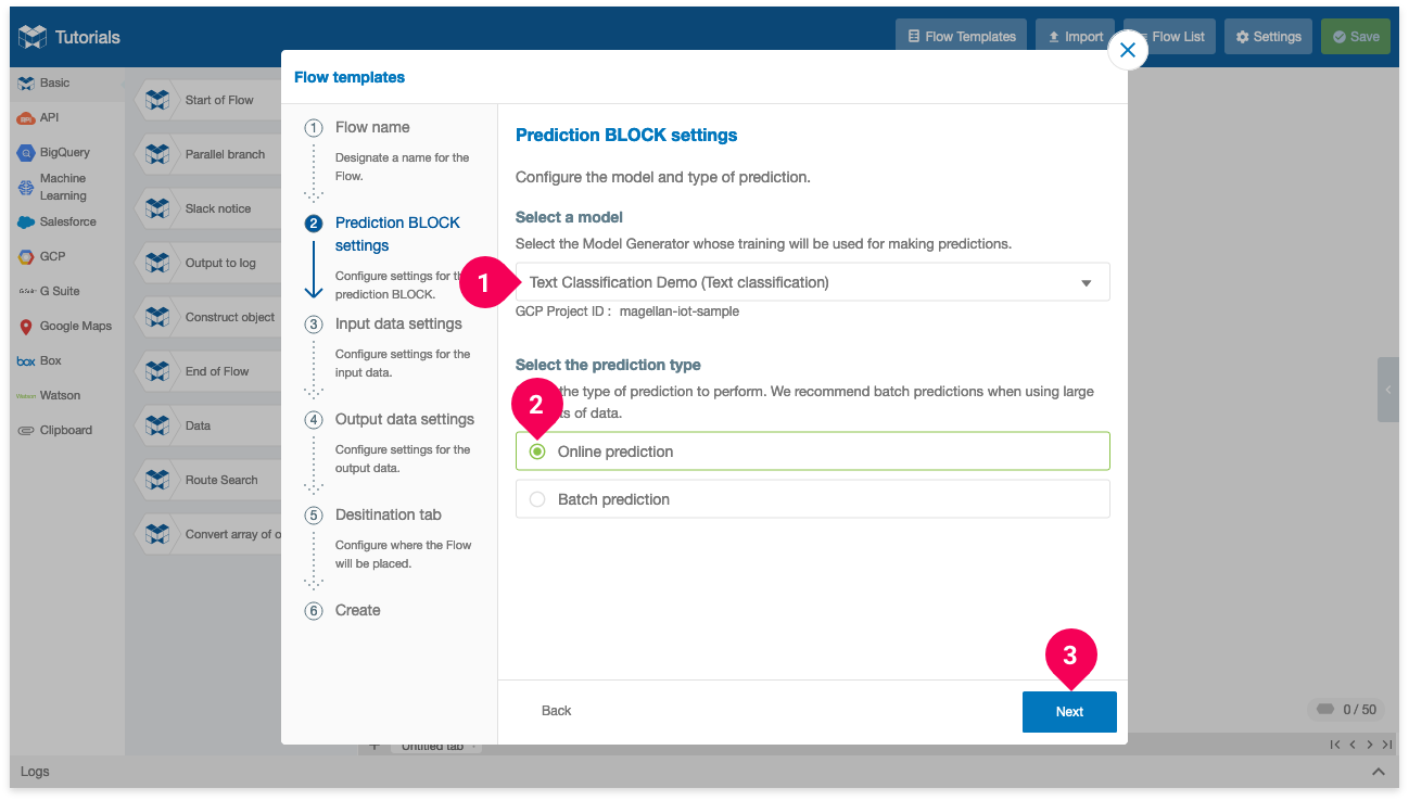 Configuring the prediction BLOCK settings for the Flow