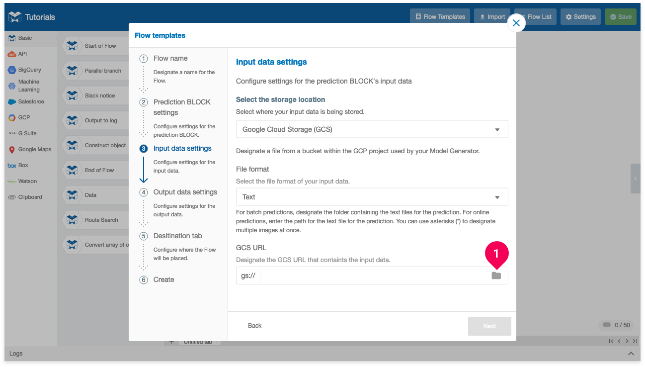 Clicking the icon to select data from GCS