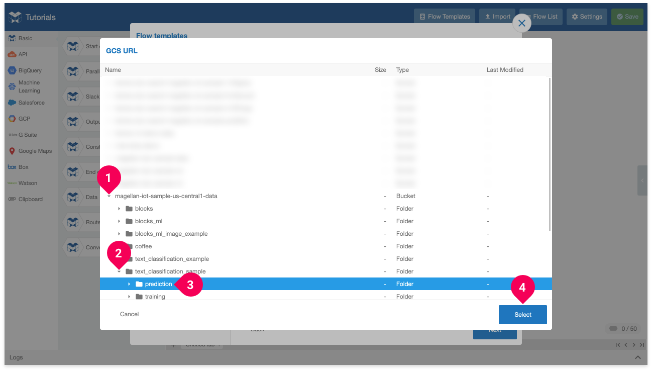 Selecting the prediction data from GCS