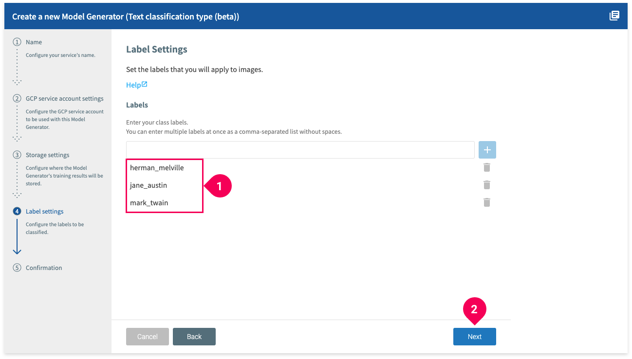 Confirming the labels for your data