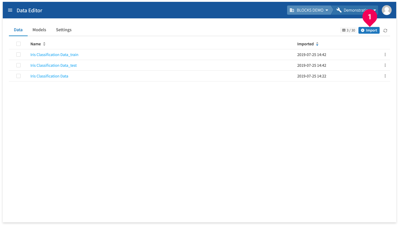 Importing data into the DataEditor