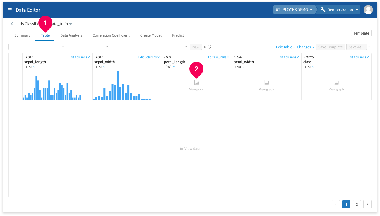 Viewing graphs in the DataEditor