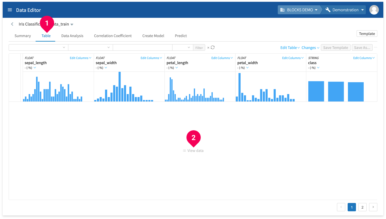 Viewing data in the editor screen