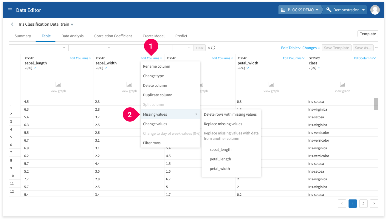 Selecting how to deal with missing values