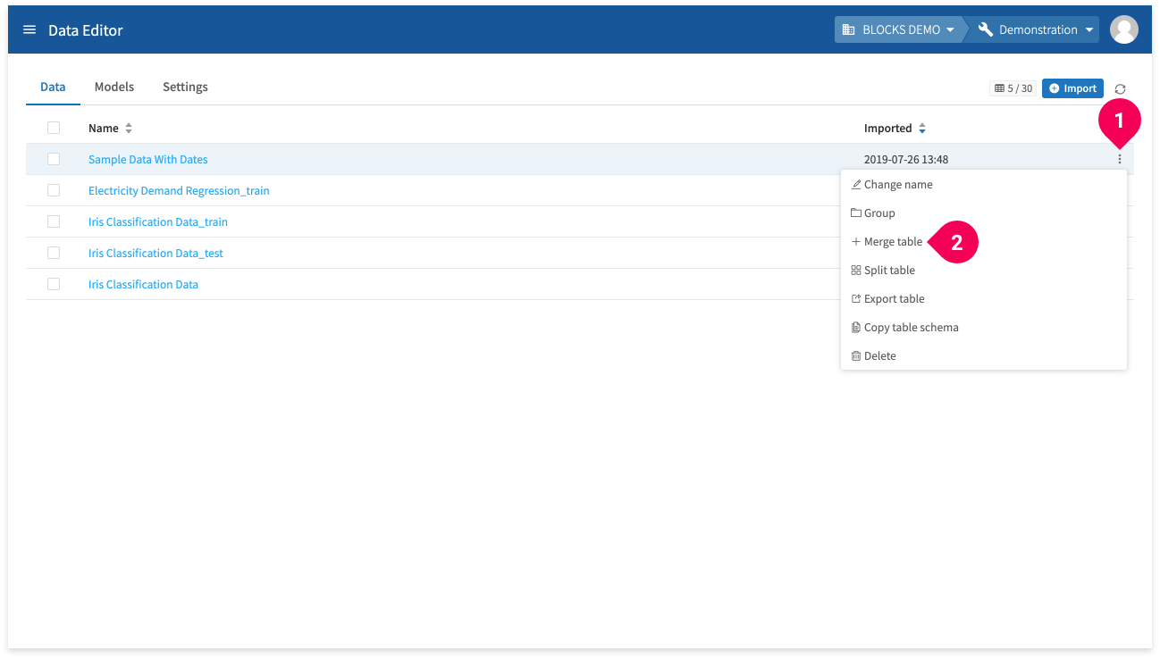 Merging tables from the data list