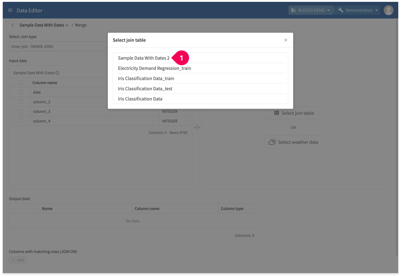 Selecting the data to merge