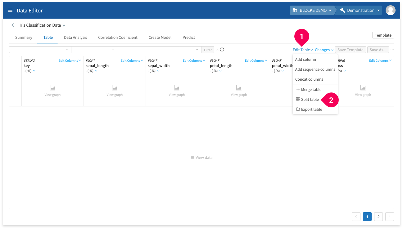 Splitting data from the editor