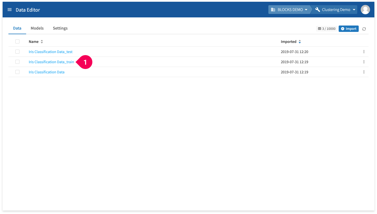 Opening the training data in the editor