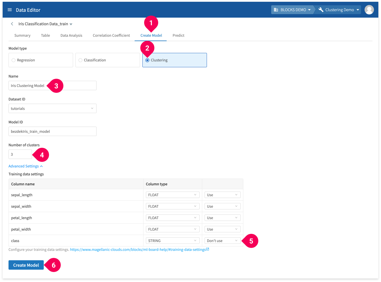 Creating a clustering model