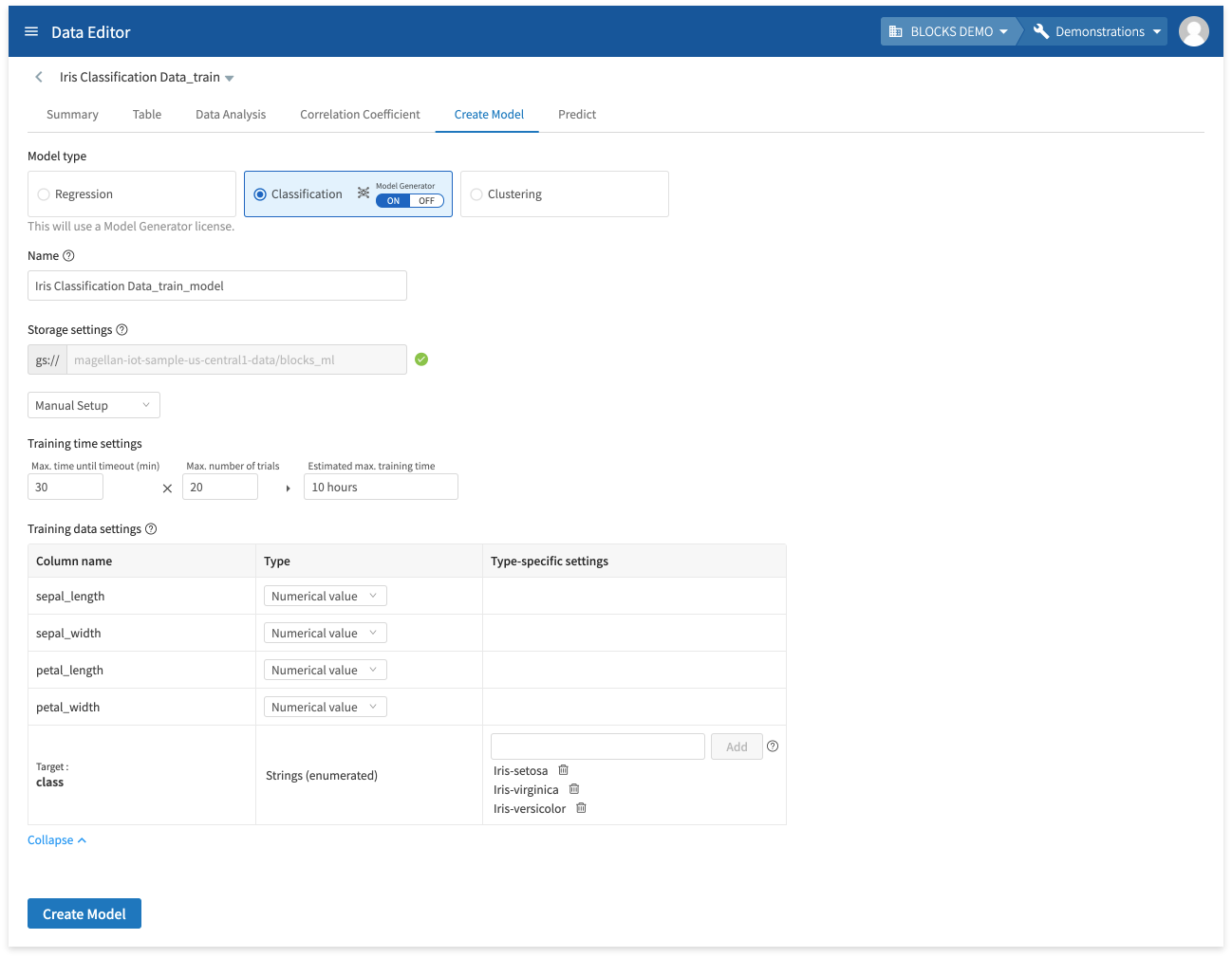 Manual setup example