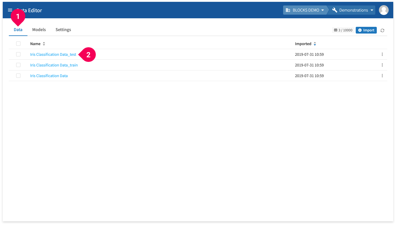 Opening the testing data