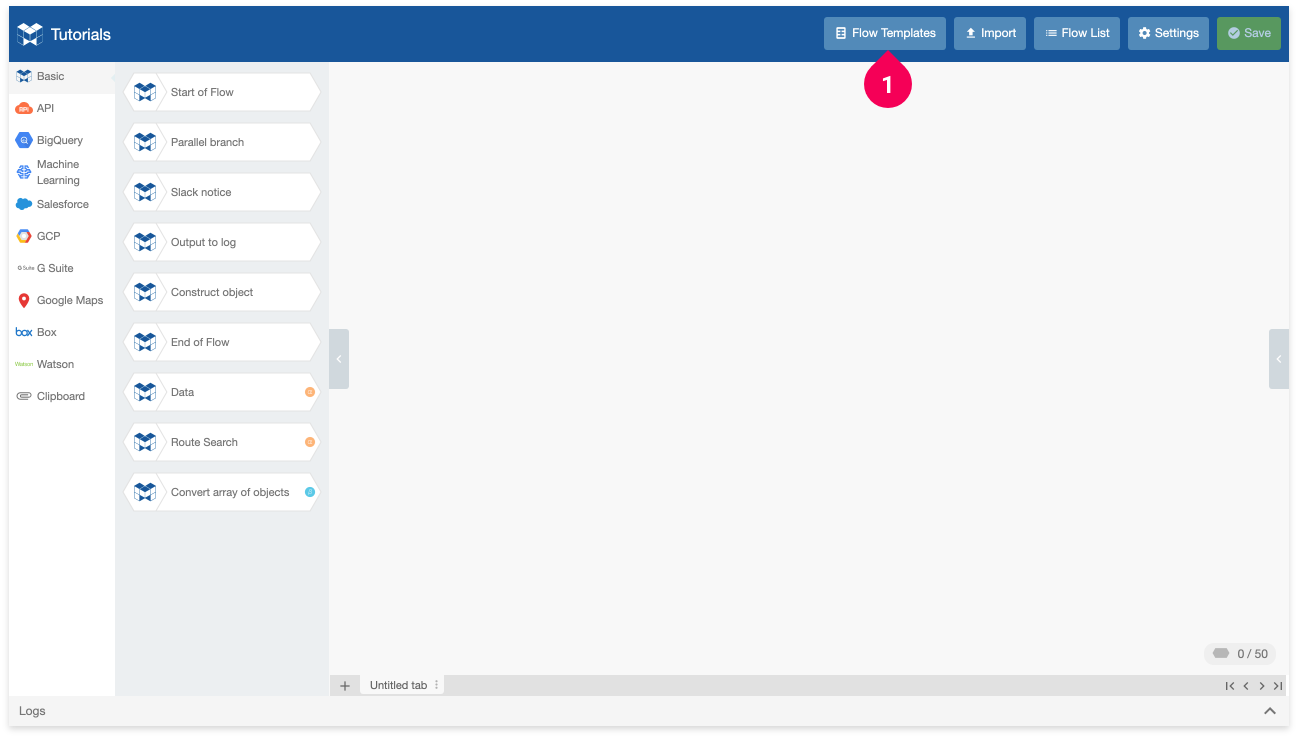 Clicking the Flow Templates button