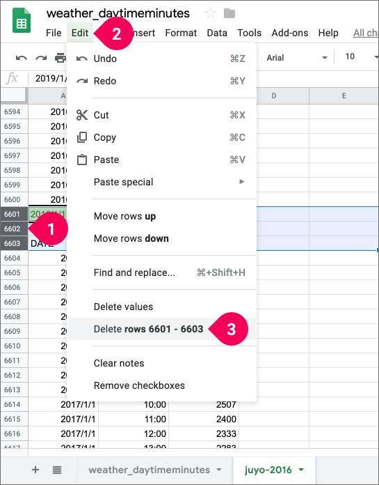 Deleting the header rows from the electricity data (2)