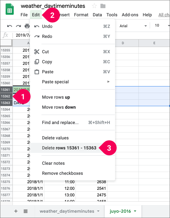 Deleting the header rows from the electricity data (2)