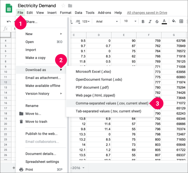 Downloading the data as a CSV file