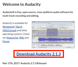 Audacityのダウンロードページへのリンク画像