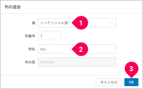 シーケンシャル値の key 列を追加する様子