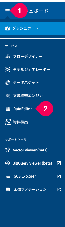 DataEditor へ切り替える様子