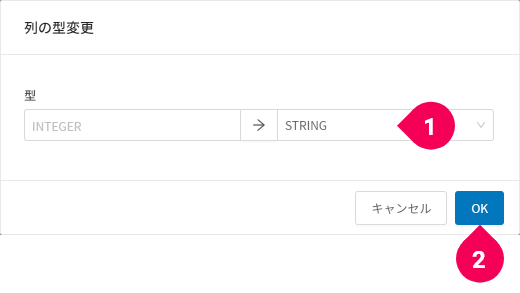 INTEGER 型から STRING 型に変更する様子